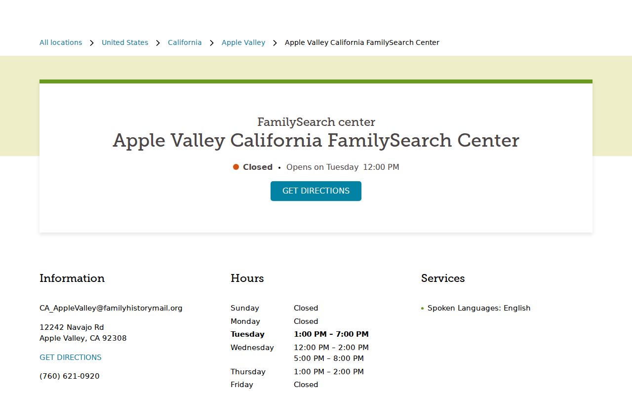 Apple Valley people directories FamilySearch Center genealogy directory help