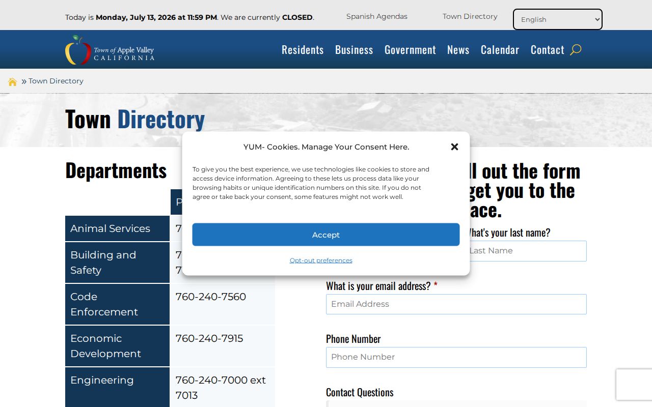 Apple Valley people directories town department directory