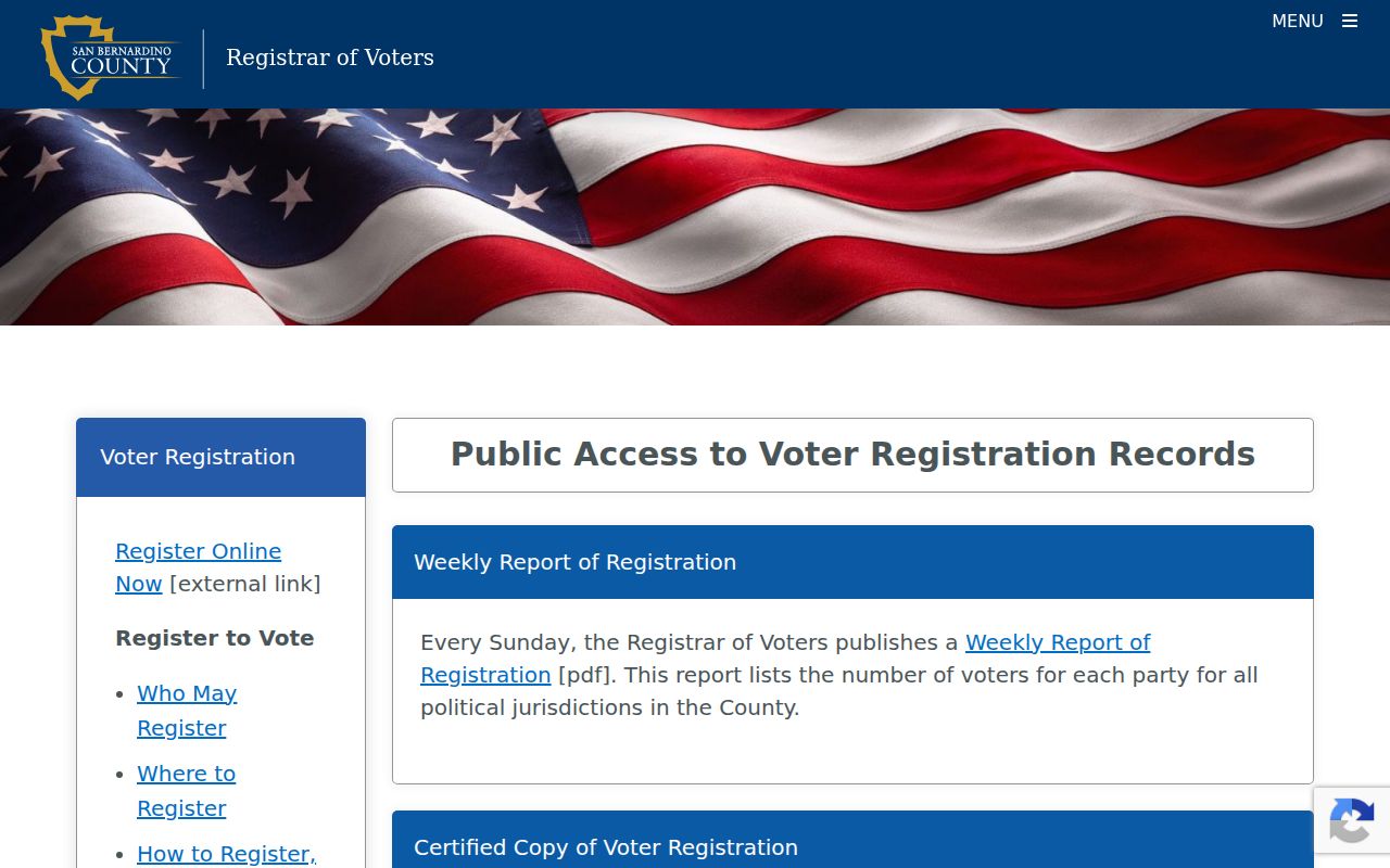 Apple Valley voter registration records San Bernardino County voter file page